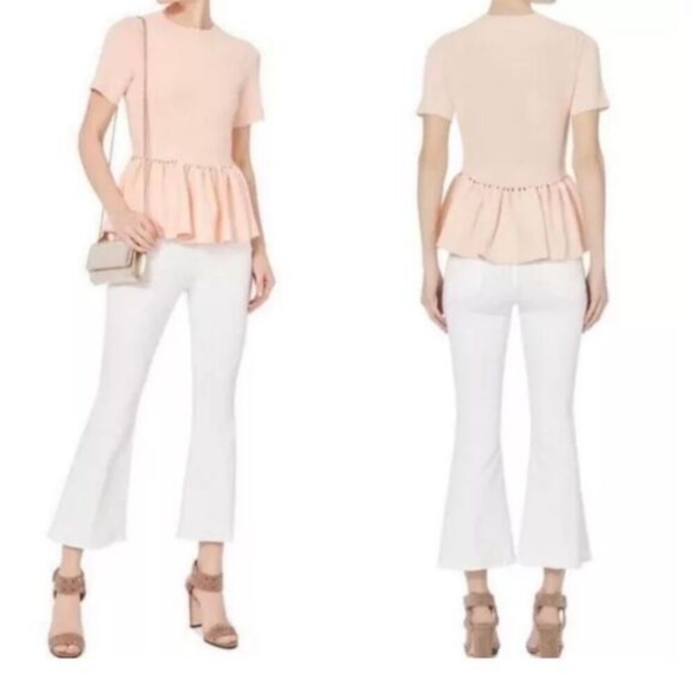 Jonathan Simkhai Slashed‎ Cutout Knit Blush Pink Peplum Bell Sleeve Top NWT S